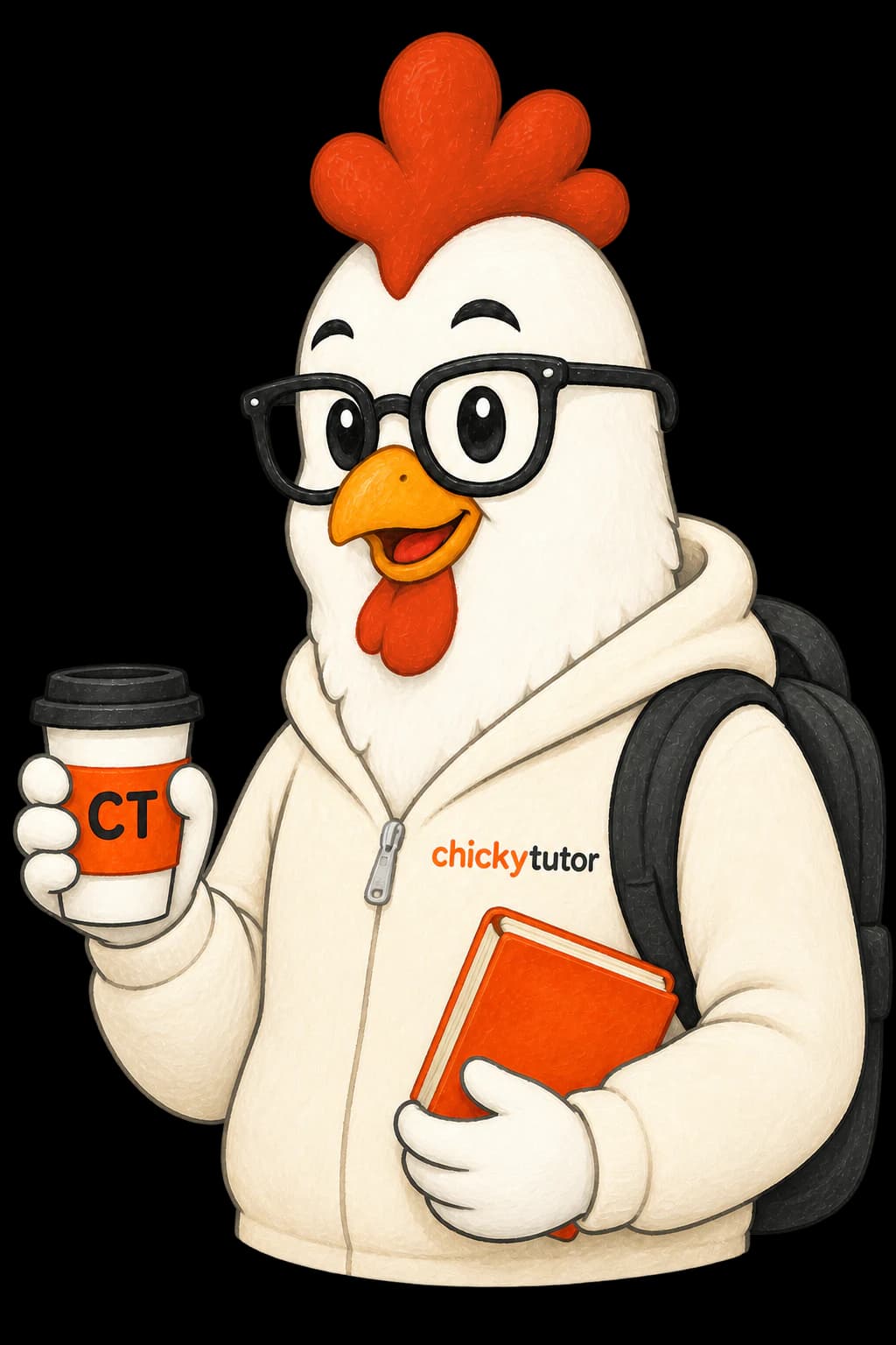 ChickyTutor mascot carrying a book and backpack