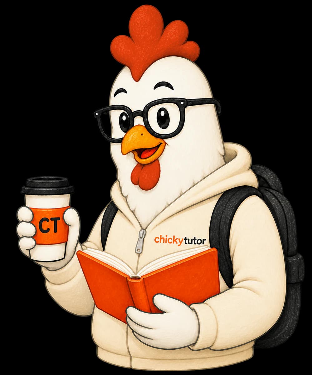 ChickyTutor mascot holding an open book